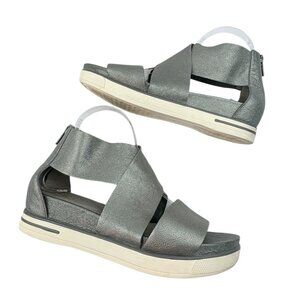 *Eileen Fisher Sport Sandal Womens Size 9 Metallic Silver Strappy Gladiator Shoe